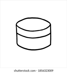 Vector doodle face cream pot. Hand drawn sketch illustration. Linear icon. Face cream isolated outline drawing.