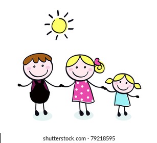 Vector doodle family - cartoon illustration in hand drawn style.