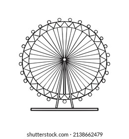 Vector Doodle Ferris Wheel Icon, London Ferris Wheel. Sketch Drawing