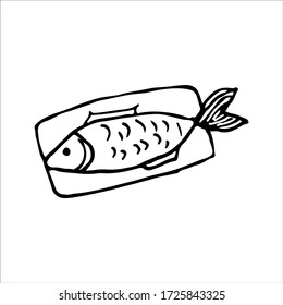 Vector doodle fish icon. Logo design template. Cute hand drawn linear illustration for print, web