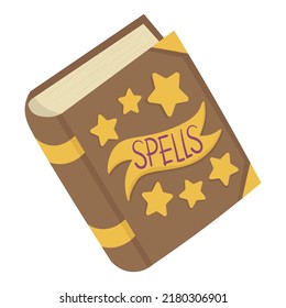 Vector doodle flat sticker. Magic witch book of spells. All objects are repainted.