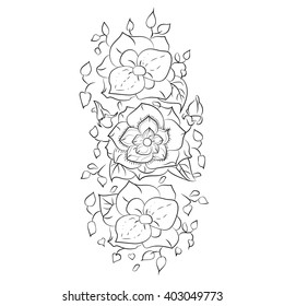 Vector doodle  floral background.illustration.Hand drawing.Flowers and leaves.