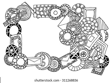 Vector doodle floral frame for coloring book
