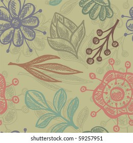 Vector doodle floral seamless background