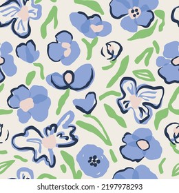 Vector doodle flower illustration seamless repeat pattern