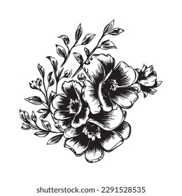 Imagen de la flor de doodle vectorial con un atractivo estilo no-color y adecuado para diversos propósitos de diseño. Hecho con una técnica de bocetos que da una impresión única y artística a la imagen. Perfect