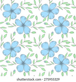 Vector doodle flower and leaves seamless pattern.