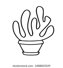 Vector doodle of a flower in a pot. Isolated plant illustration on white background