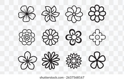 Vector Doodle Flower Symbols Collection, Easy Flower Drawing Set for Nature Design 