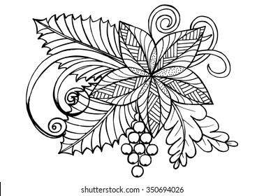 Vector doodle flowers in black and white for coloring pages