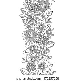 Vector doodle flowers seamless border. Botanical and flower decorative element. Vector illustration