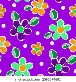 Vector - Doodle flowers seamless pattern, colorful arrangement.