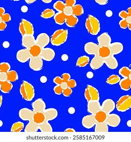 Vector - Doodle flowers seamless pattern, colorful arrangement.