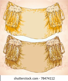 vector doodle frame with beer glasses on textile background