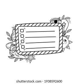 Vector doodle frame for design. Creative star leaf and lightbulb doodle illustrations. Template with a place for text.