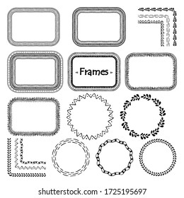 Vector Doodle Frame. Hand Drawn Element Set. Retro Doodle Frame Design. Hand Drawn Line Art Illustration. Vintage Ornament Collection. Doodle Frame Set. Hand Drawn Sketch. Black Vintage Ornament Set.