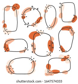 Vector doodle frames collection. Flat geometric shapes with black outline. Simple modern hand drawn set. Template for photo decoration, cards, invitations, brochures, banners.  Cute borders. 