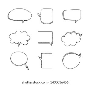 Vector Doodle Frames Set Isolated on Whtie Background, Hand Drawn Speech Bubbles Collection, Outline Drawings, 3D Illustration.