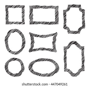 Vector doodle frames. Set of sketching grunge stylish frames. Hand drawn border decor collection