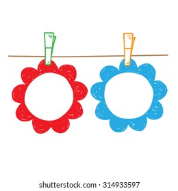 Vector doodle frames for text or photo, hanging on clothesline.