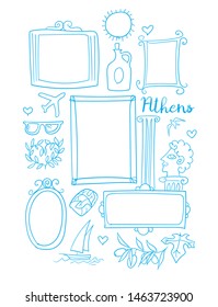 Vector doodle frames. Travelling and vacation. Athens. Greece