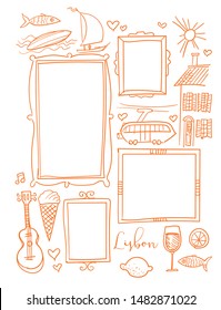 Vector doodle frames. Travelling and vacation. Lisbon. Portugal
