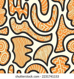 vector doodle freeform with border seamless pattern on white