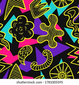 vector doodle freeform on geometric seamless pattern on black