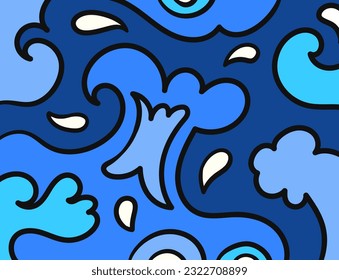 vector doodle freeform ripple wave flat geometric and black border outlines for banner, publication, social media background