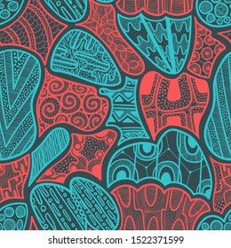 vector doodle freeform shape seamless pattern on dark green