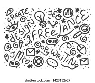 Vector doodle freelance concept. For design, copywriting, SEO and SMM site