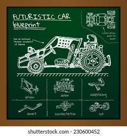 Vector doodle futuristic car scheme on blackboard. Eps10