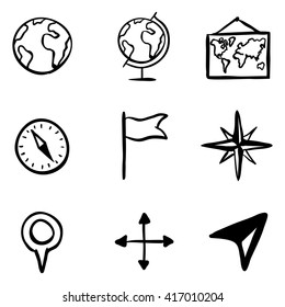 Vector Doodle Geography Icons Set