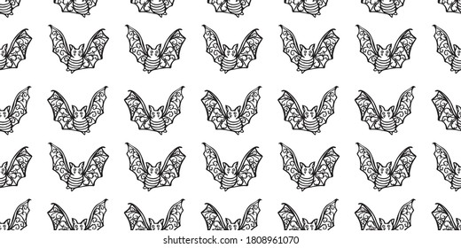 Vector doodle geometric halloween bat seamless pattern. Hand drawn grunge design. Food, packaging, surface design . Modern brush design. Perfect for your creepy party.