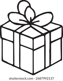 Vector doodle of a gift box with bow. Hand-drawn simple holiday illustration. Perfect for Christmas cards, wrapping, packaging, and festive design projects.