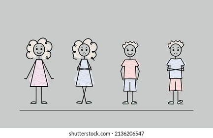 conjunto de ilustraciones de contorno negro vectorial de niña y niño