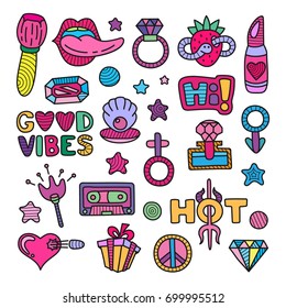 Vector doodle girly clipart lineart elements set