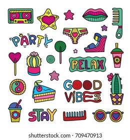 Vector doodle girly clipart lineart elements set