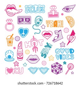 Vector doodle girly party and celebration clipart lineart elements set