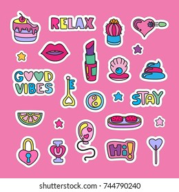 Vector doodle girly party and celebration clipart lineart elements set