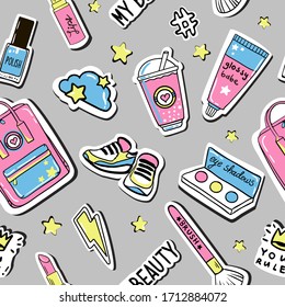 Vektorillustration-Doodle-Girl-Party-nahtlos Muster, Textur oder Hintergrund