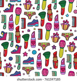 Vector doodle girly party seamless pattern, texture or background