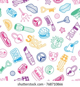 Vector doodle girly party seamless pattern, texture or background