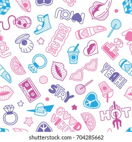 Vector doodle girly seamless pattern, texture or background