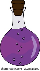 Vector doodle glass bottle with purple magic potion
