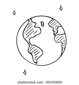 Vector Doodle Globe Icon, Hand Drawn Earth Isolated