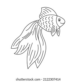 Vector doodle goldfish isolated on white background. Coloring page for kids.