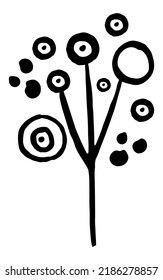 Vector doodle grass branch, berry, inflorescence, black and white drawing, sketch.
