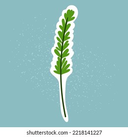 Vector doodle green branch of tea. Isolated green leaves sticker on white
