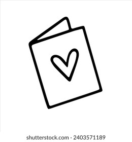Vector doodle greeting card with heart. Line drawing for card, Valentine's day, birthday, wedding